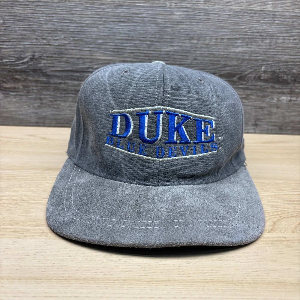VINTAGE Duke Blue Devils Hat Cap Strap Back Gray Suede Brim NCAA Basketball Mens